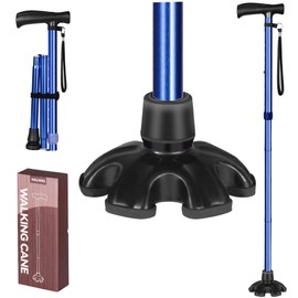 YOKABOZE Walking Cane for Women & Men, Folding Cane Lightweight with T Handle, Adjustable Walking Stick for Seniors, Small Base, 30-36"