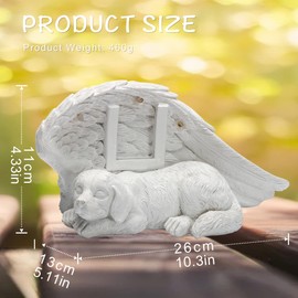 DiDiBirDi Dog Memorial Statue with LED Solar Light,Pet Memorial Stone for Pet Statue Resin Grave Marker,Dog Memorial Gifts,Sleeping Resin Dog Angel Figurine