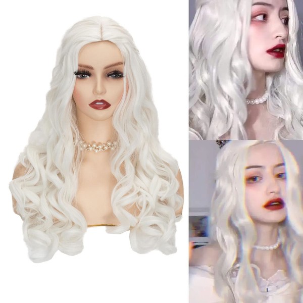 FALAMKA Long Curly White Blonde Wig for Girls Queen Wigs