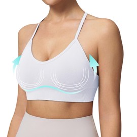 Women's Sports Bras Adjustable Y Back Spaghetti Strap Racerback Padded Wireless Yoga Workout Tops White