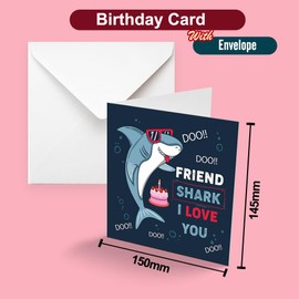 Papa Prints Friend Birthday Card Female or Male Shark Love Birthday Card Friend Friends Birthday Cards for Women Friend Card (145 x 150 mm) with Envelope