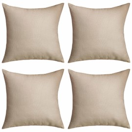 Home Brilliant Light Beige Waterproof Cushions Cushion Covers 45 x 45 CM, Dust-Proof Garden Cushions Cover for Indoor Outdoor Chair Sofa, 18 inches, 4 Pcs, Light Linen