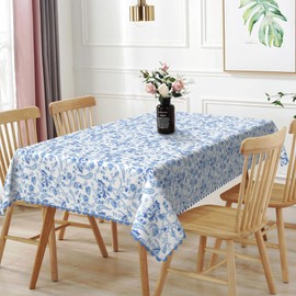 DORCEV Rustic Blue Floral Flowers Tablecloth Spring Summer Camping Waterproof Rectangle Table Cloth Floral Decorative Table Cover for Kitchen Dining Room Outdoor Party Patio Picnic Decor,54x108 Inch