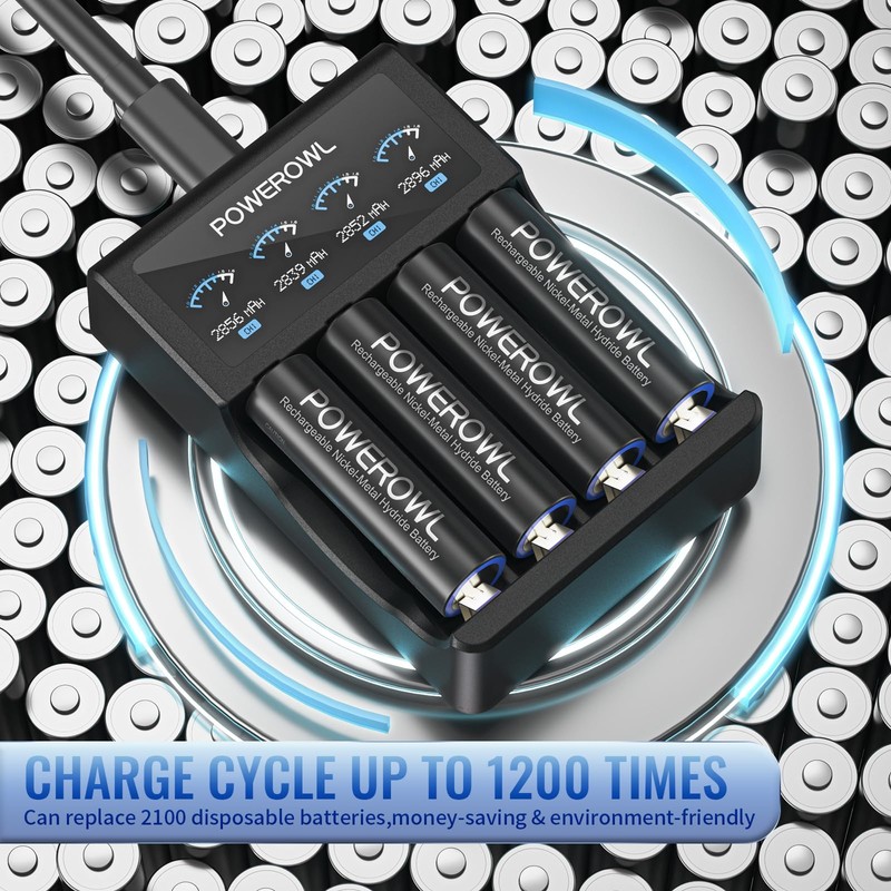 POWEROWL AA Batteries Rechargeable Kit, High Capacity 2800mAh 1200 Cycles