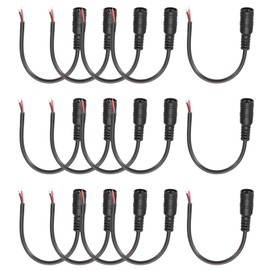 MECCANIXITY 15pcs DC Power Pigtails Cable, 5.5 x 2.1mm Female Barrel Plug Connector to Bare Wire Open End for CCTV Camera, DVR, LED Strip, 15cm Black