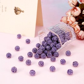 Beadthoven 100pcs 10mm Rhinestone Beads Purple Crystal Pave Clay Disco Ball Beads Round Polymer Clay Rhinestone Beads Diamond Clay Beads for Necklace Bracelet Jewelry Making Mardi Gras