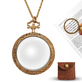 YYHSND 10X Magnifying Glass Necklace Magnifier Necklace Pendant Optical Magnifier with Chain Necklace for Library, Reading, Zooming and Jewelry (Pure Gold)