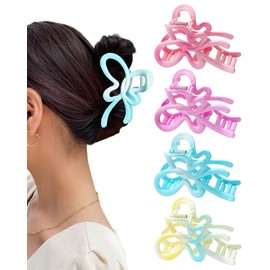 4 PCS Large Hair Clips for Women Butterfly Clamp Clips Plastic Claw Clips Non-Slip Hair Claw Clips Hair Barrette for Thick Hair (Rose Red+Blue+White+Pink)
