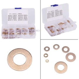 Wifehelper 180-Piece Brass Washer Assortment Set with Box M2 / M2.5 / M3 / M4 / M5 / M6 / M8 / M10 Walfront Metal Discs