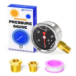 MEANLIN MEASURE 0~200Psi Stainless Steel 1/8" NPT 1.5" FACE DIAL, Glycerin Filled Pressure Gauge, Liquid Filled, Water Oil Air, Back Mount, with 1/8" x 1/4" NPT and 1/8" x 3/8" NPT Hex Bushing
