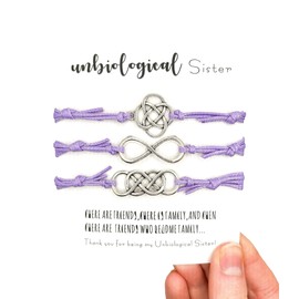 Unbiological Sisters Card, Infinity Wish Bracelets Set for 3 (Purple) Miss Fit Boutique