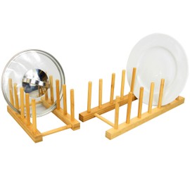 Woodquail Set of 2 Plate Racks Pot Holders, Made of Natural Bamboo
