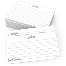 321Done Recipe Cards, Made in USA - From the Kitchen Of, 4x6 Black and White Modern Minimalist, Large Double-Sided for Weddings, Bridal Shower - Set of 50
