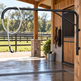 WGOHOSE Horse Wash Hose Boom Arm, Wall-Mounted 180° Swivel Spray Boom Fits Standard Garden Hose, Prevents Tangling & Trampling, Stable Washing Solution