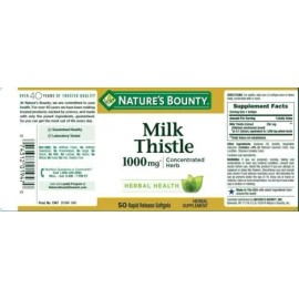 Nature's Bounty Milk Thistle Herbal Supplement Softgels Non-GMO 1000 mg 50 Count