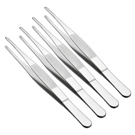 TA-VIGOR 4Pcs 16cm Stainless Steel Straight Blunt Tweezers with Serrated Tips, 6 Inch Kitchen Cooking Tweezers Tongs Multipurpose Tool for Dressing, Craft, and Garden Use