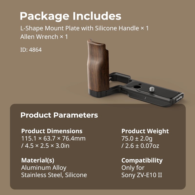 SmallRig 4864 Wood L-Handle for Sony ZV-E10 II