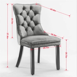 Modern Grey Velvet Tufted Solid Wood Set of 2 Dining Chair with Nailhead Trim Upholstered Accent Chair for Hotel and Mall Usecolor: Dark Gray, size: W19.7''D24.4'H37.5''