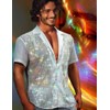 AIBEIX Mens Mesh Sequins See Through 70s Disco Short Sleeve