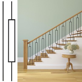 10 Pack Wrought Iron Railing, 44" x 1/2" Rectangular Hollow Staircase Baluster, Black Stair Spindles Balusters for Staircase Interior (5 Rectangular and 5 Straight)