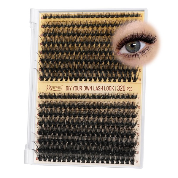 QUEWEL Lash Clusters 320Pcs Cluster Lashes 35D+45D C Curl Lash