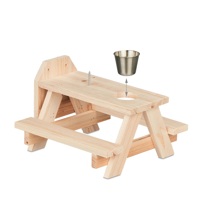 Relaxdays Squirrel Table, Wood, Squirrel Feeder with Corn Cob Holder,