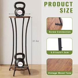 Tandefio 2 Pack 31'' Plant Stand Indoor, 2 Tier Round Potted Holder Rack, Wood Corner Flower Pot Stand Shelf for Living Room Balcony Patio Garden, Brown