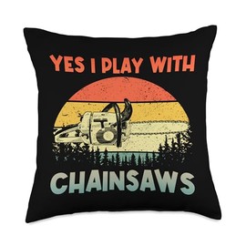 Best Chainsaw Art for Men Women Lumberjack Arborist Chainsaw Throw Pillow