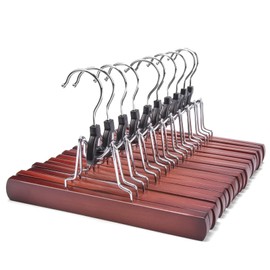 Nature Smile Wooden Pants Skirt Hangers, Smooth Finish Solid Wood Non Slip Jeans Slack Clamp Hangers Hair Extension Hangers (10 Pack Cherry)…