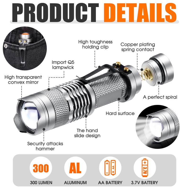 20 Pieces LED Flashlight Torch Mini 3 Mode Tactical Flashlights