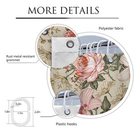 Coxila Pink Floral Shower Curtain Boho Vintage Flower Beige Yellow Retro Colorful Girls Botanical Green Cottagecore Women Plant Spring Summer Rustic Country 72 x 72 Inch Polyester Fabric 12 Pack Hooks