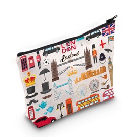 LEVLO London - Bolsa de regalo de viaje con temática británica para cosméticos, regalo de recuerdo de Inglaterra, Reino Unido, bolsa de maquillaje con cierre, Londres, Bolsa de cosméticos