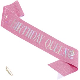 ZHBDPaty "Birthday Queen Birthday Sash Glitter with Pearl Safety Pin Party Favors For Girl Women (Pink, Stardard)