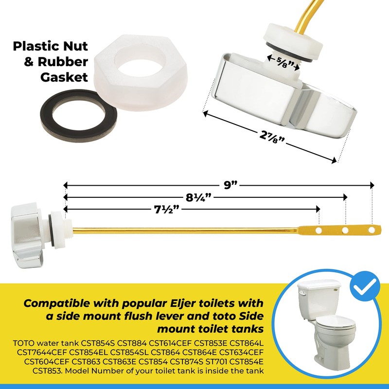 Qualihome TOTO Toilet Handle Replacement THU004-CP - Side Mount Toilet