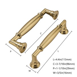 khtumeware 10 Pack 3-3/4 Inch(96mm) Brushed Brass Cabinet Pulls Heavy Duty Solid Warm Brass Cabinet Handles Kitchen Brushed Gold Cabinet Hardware for Cupboard Drawer Handles