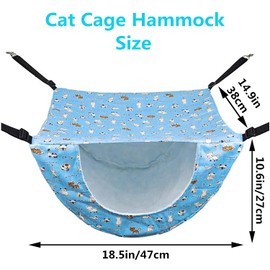 Pet Cage Hammock, 2 Tier Hanging Breathable Small Animal Sleeping Bag Cat Cage, Chair Hammock with Adjustable Belt, for Puppy Kitten Rabbit (Blue cat)
