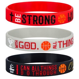 Sainstone Power of Faith Basketball Inspirational Bible Verse Silicone Bracelets with Christian Sayings MATTHEW 19:26, PHILIPPIANS 4:13, EPHESIANS 6:10, Sports Party Favors Gifts for Bulls (Unisex)