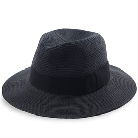 FORBUSITE Women Sun Hats Fedora Panama Style with Wide Brim Beach Hat Foldable UPF50+ Black Meduim