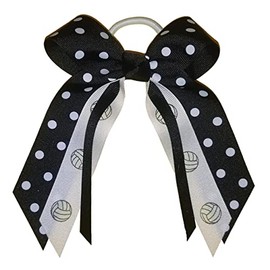 Volleyball Polka Dot Hair Bow, white pony band, Made in the USA (Black), many colors