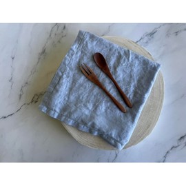 Hemstitched Linen Napkins – 50 cm x 50 cm - Stonewashed Pure Linen Cloth Napkins with Mitered Corners – Set of 4 (Dusty Blue)