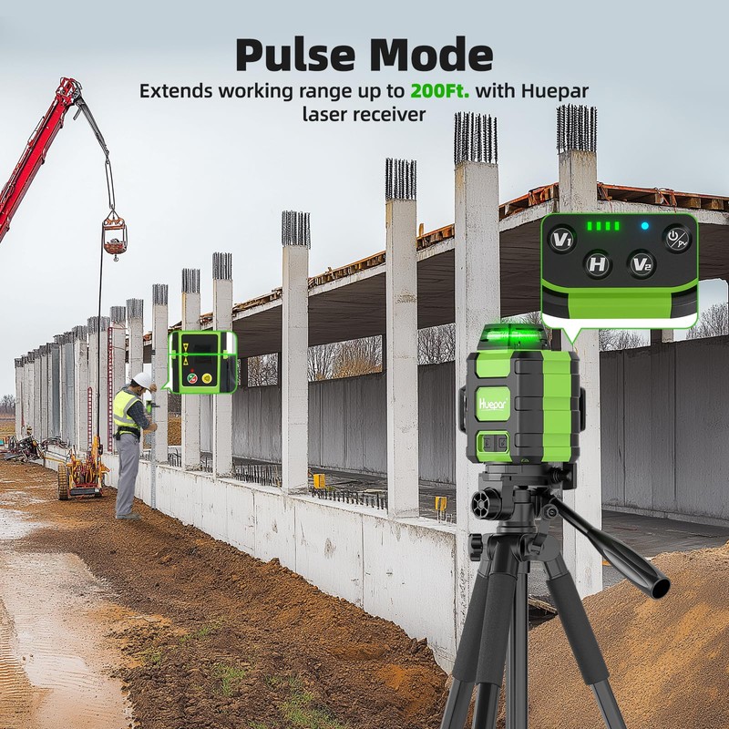 Huepar Laser Level 360 Self Leveling, Rechargeable Green Laser 3x360°