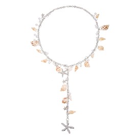 RUOFFETA Shell Starfish Necklace, Conch Statement Chunky Y Necklace Mermaid Costume Jewelry Beach Jewelry for Women(Silver)