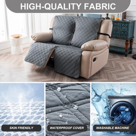 YUEANG Recliner Loveseat Covers Waterproof 100% Loveseat Recliner Covers 2 Seater Non-Slip Sofa Covers Washable Furniture Protectors Recliner Cover for Kids Pet Dog, Dark Grey