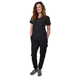 Women's Medical Nursing Jogger Scrub Set GT 4FLEX Top and Pant-Black-X-Small