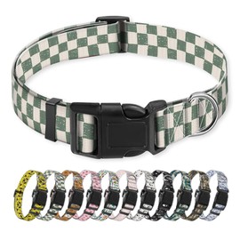 NUGGHU Dog Collar, Cute Puppy Collar, Funny Pet Collar, Adjustable Soft Dog Collars for Large Dogs Retro Green Plaid