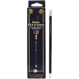 Helix Oxford 2B Grade Graphite Pencils with Eraser Tip (Pack of 12) with Plastic Free Packaging, 857201