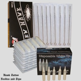 For Dragonhawk, For FK Irons Tattoo Needles and Matching Tips Round Liner Shade 50pcs ea. - 1207M1