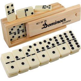 Dominos Set for Adults, Double 6 Domino Game, Double Six Standard Domino with Natural Wooden Box, 28 Tiles,Tradditional Board Game for Adults and Elderly.