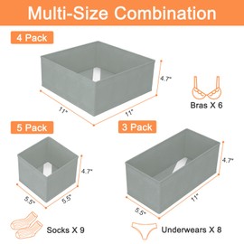 CAPHONT 12 Pack Foldable Fabric Drawer Organizer Bins with Labels Dresser and Closet Storage Dividers for Baby Clothes, Underwear, Socks, Bras (Grey)