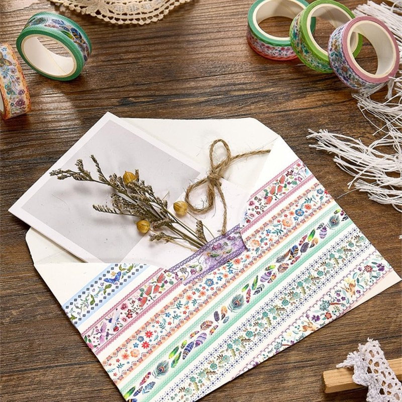 Zellykool Washi Tape Set 10 Rolls, Embroidery Patterns Decorative Paper